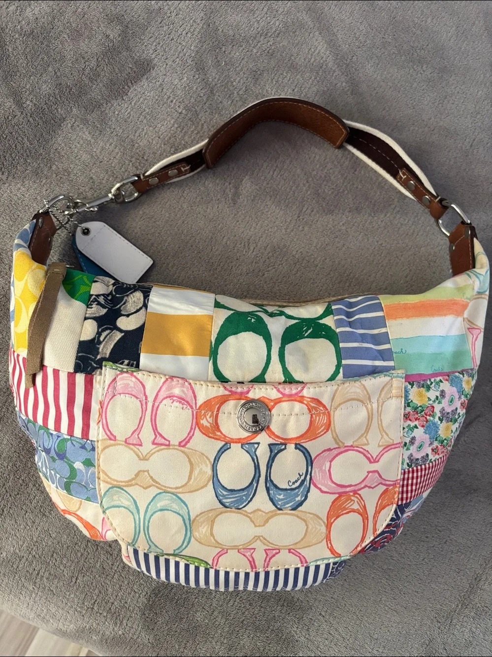Coach Colorblock Shoulder Hobo Bag Tag Key Fob - Yellow, White, Green, Blue